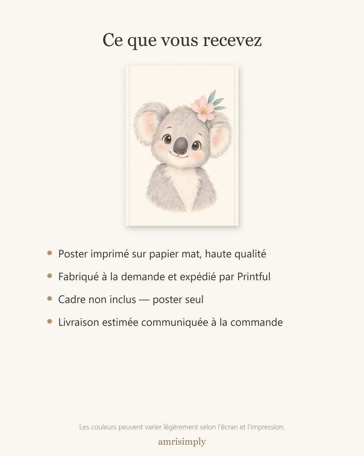 Poster Koala Sans Cadre – Décoration Chambre Bébé Animaux Aquarelle – Papier Mat