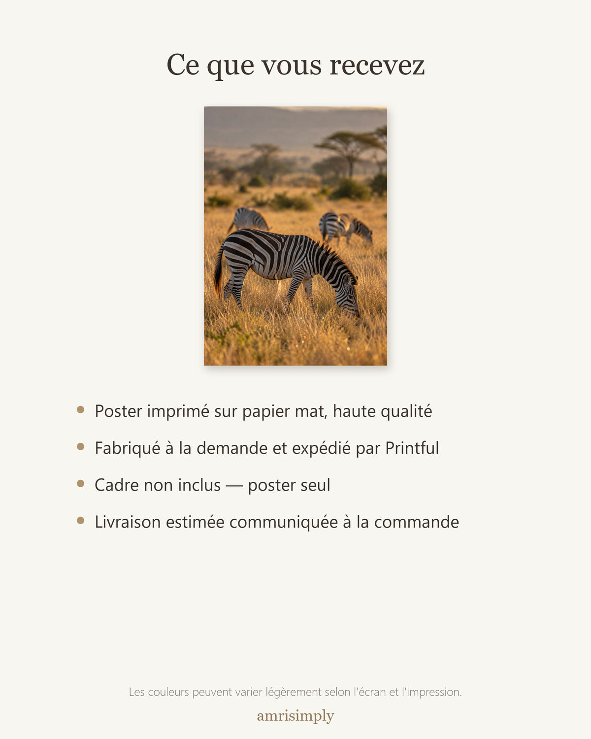 Poster Zèbres dans la Savane Sans Cadre - Affiche Nature - Papier Mat - Décoration Murale