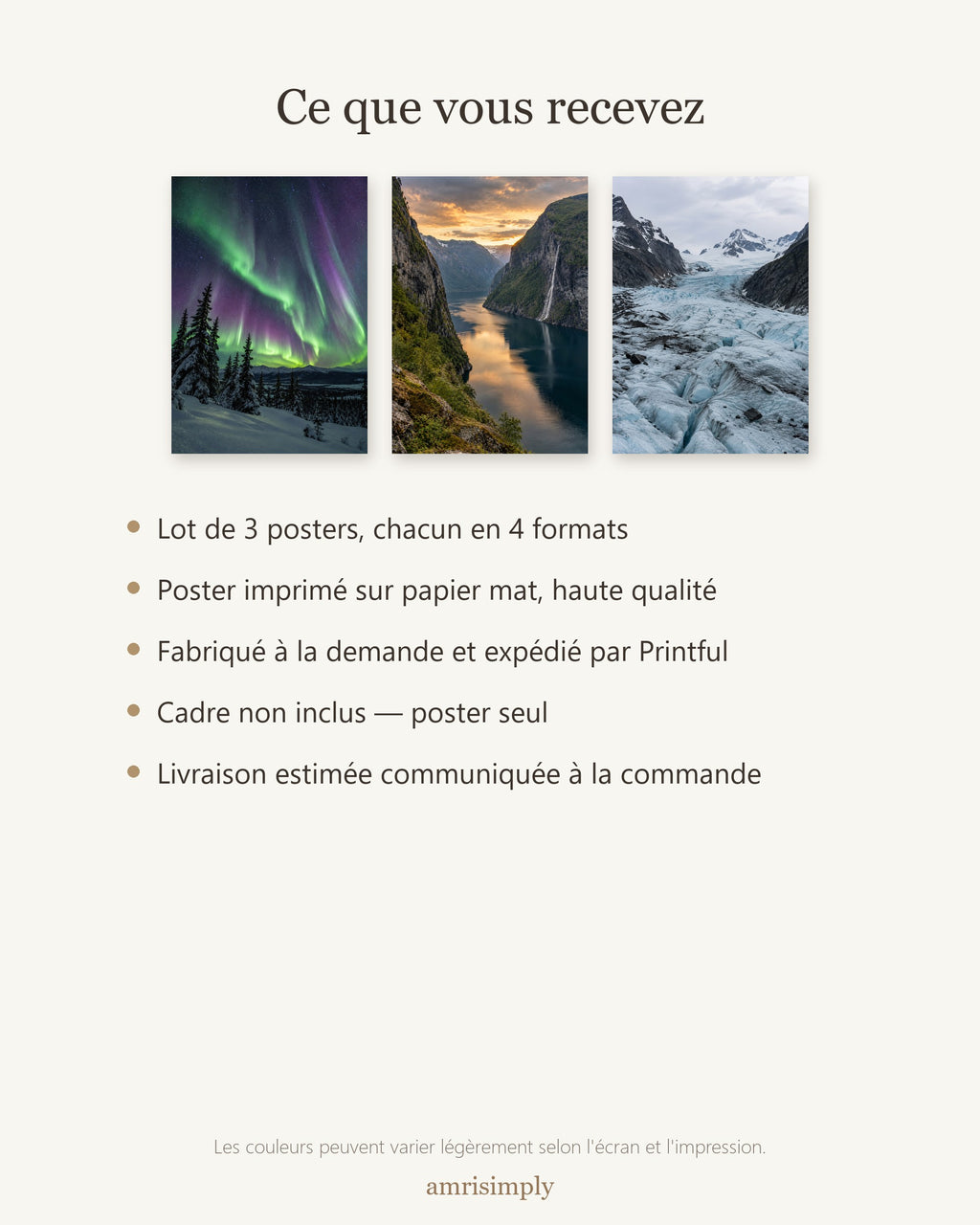 Lot Grand Nord - 3 Posters Sans Cadre Nature Arctique - Papier Mat