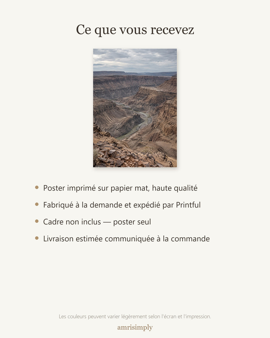 Poster Fish River Canyon Namibie Sans Cadre - Affiche Nature - Papier Mat - Décoration Murale