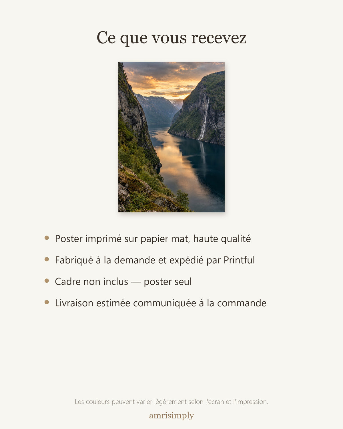 Poster Fjord Norvégien Sans Cadre - Affiche Nature - Papier Mat - Décoration Murale