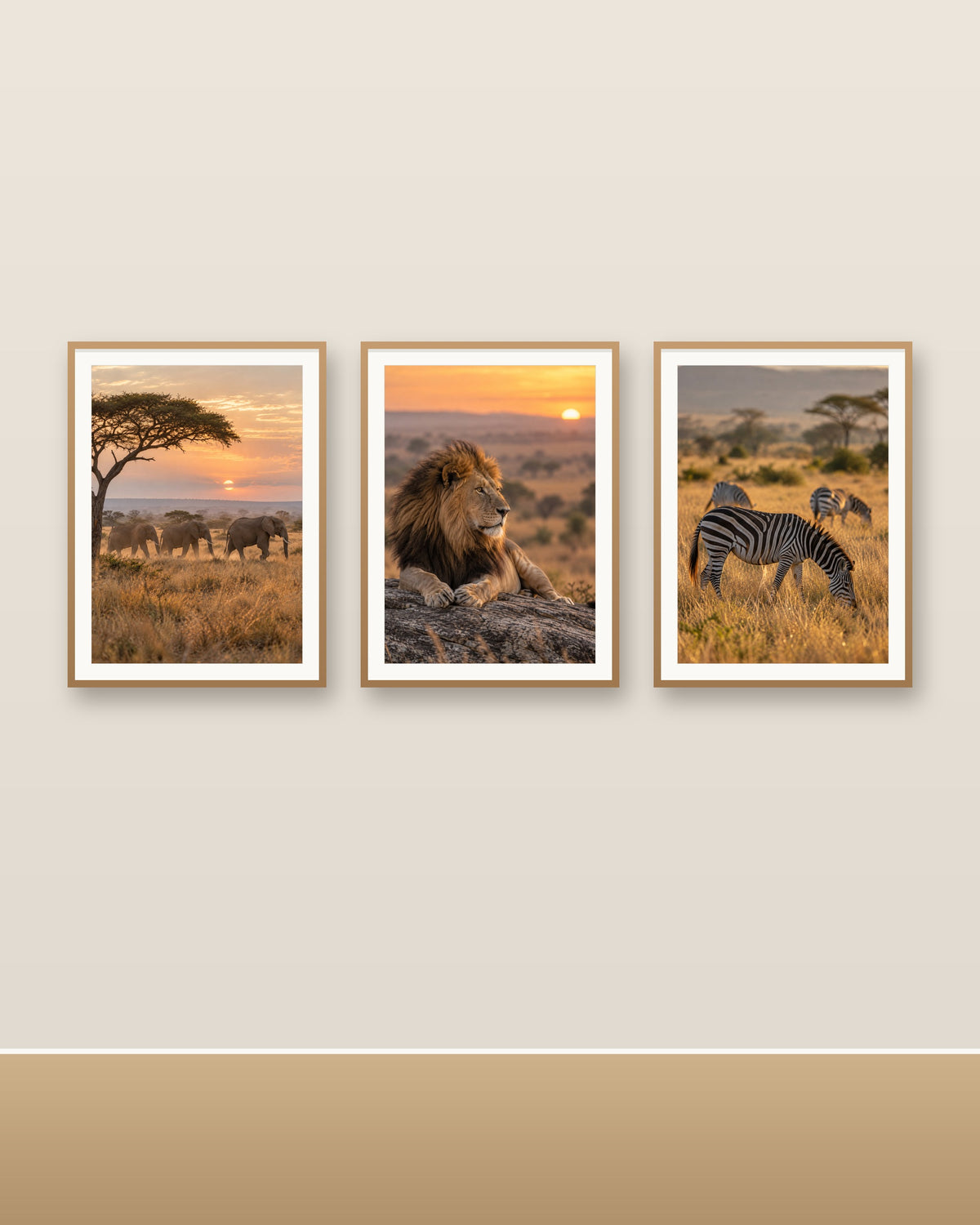 Lot Savane Dorée - 3 Posters Sans Cadre Nature Afrique - Papier Mat