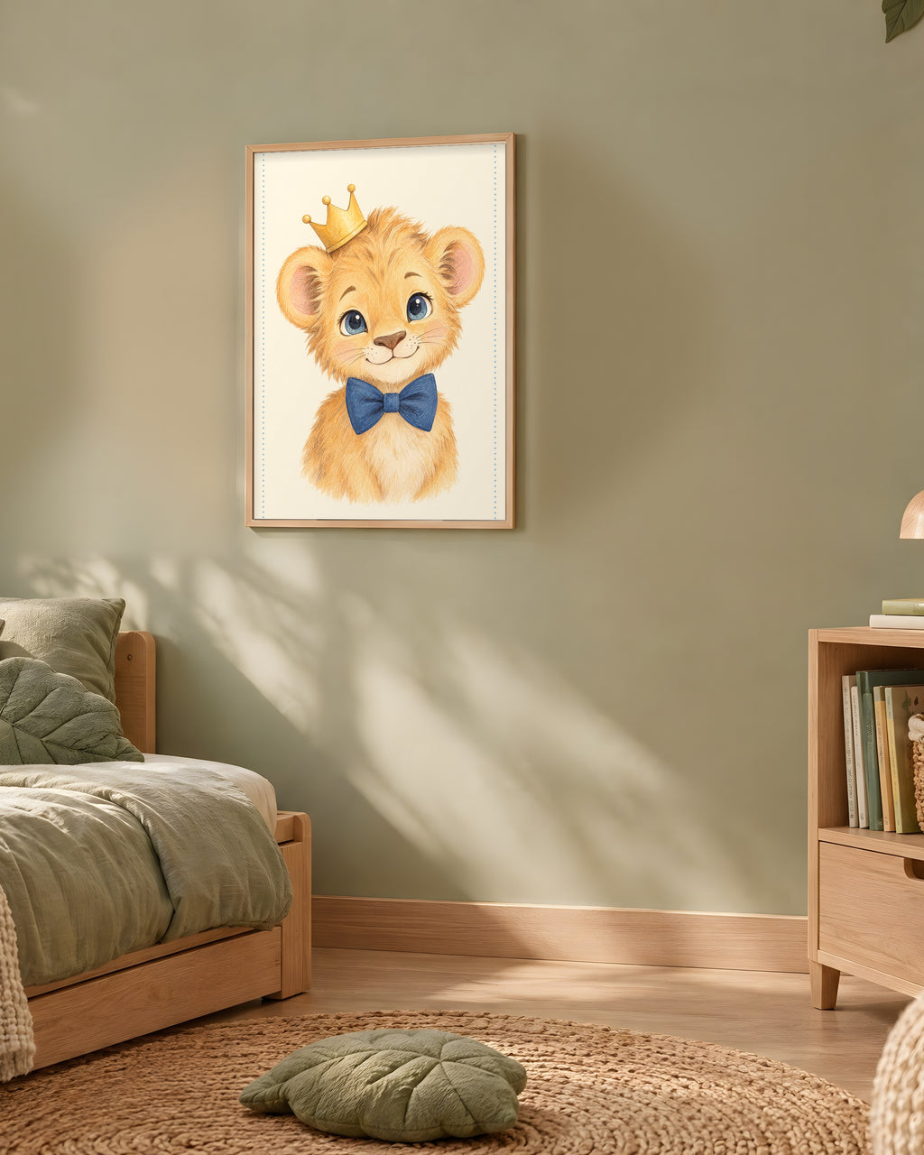 Poster Lionceau Nœud Papillon Sans Cadre – Décoration Chambre Bébé Animaux Aquarelle – Papier Mat
