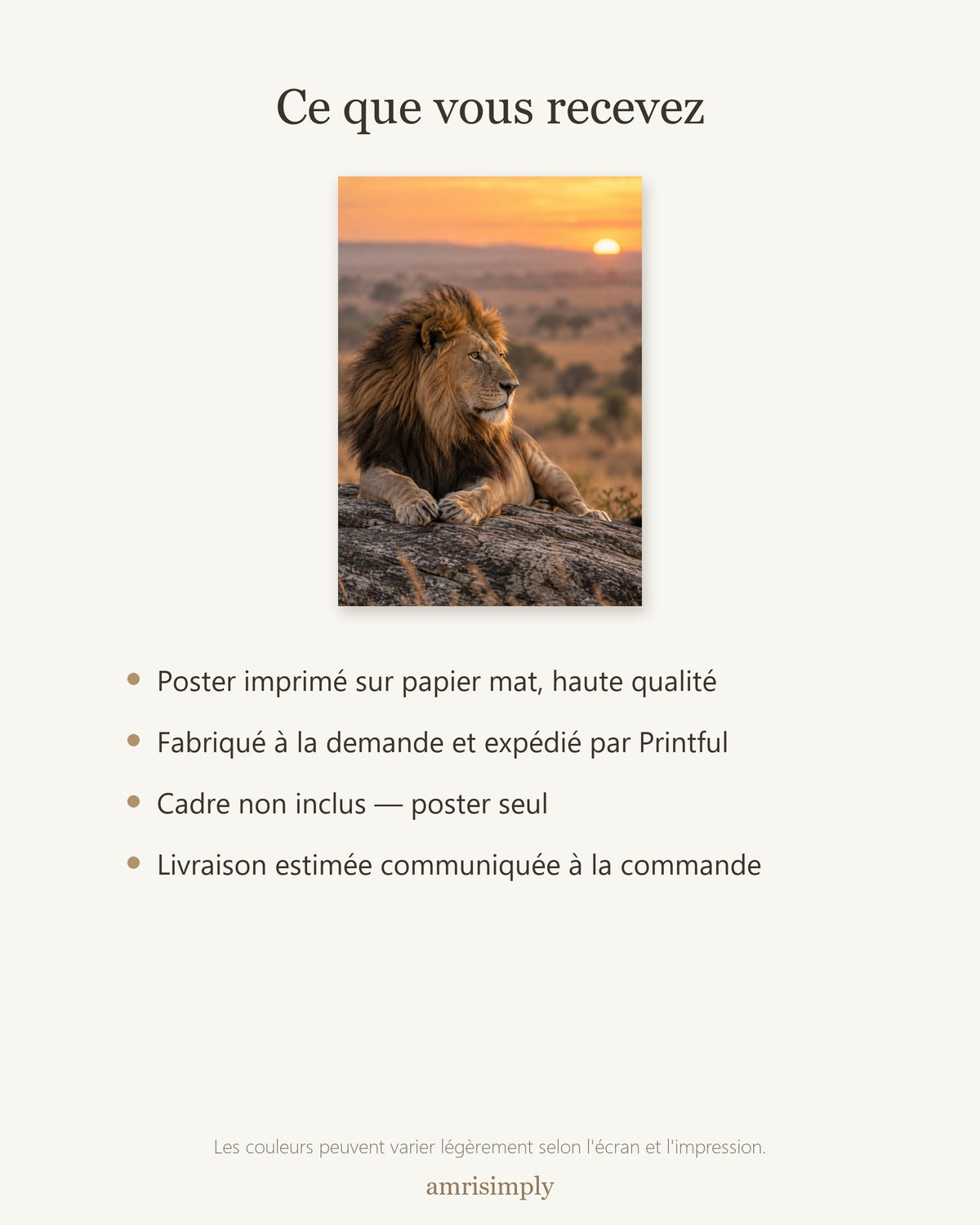 Poster Lion au lever du jour Sans Cadre - Affiche Nature - Papier Mat - Décoration Murale