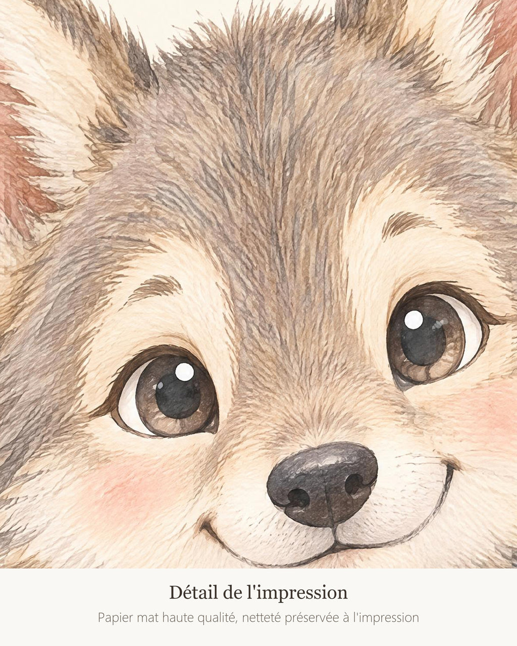 Poster Louveteau Écharpe Sans Cadre – Décoration Chambre Bébé Animaux Aquarelle – Papier Mat