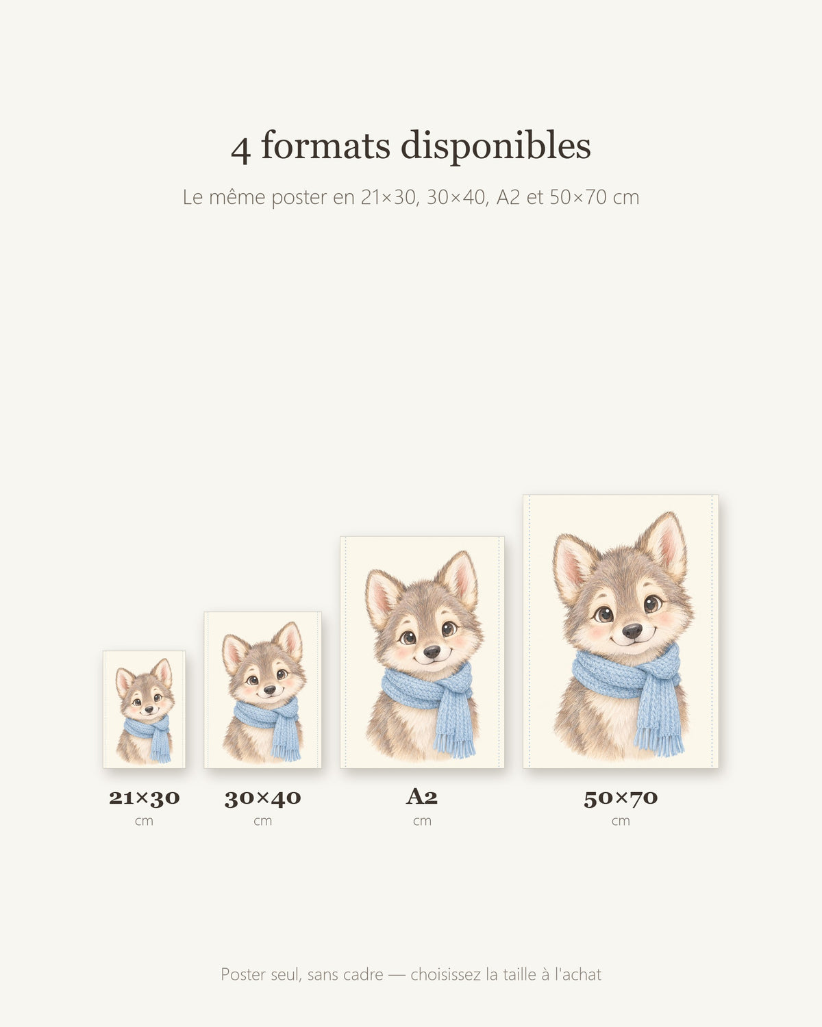 Poster Louveteau Écharpe Sans Cadre – Décoration Chambre Bébé Animaux Aquarelle – Papier Mat