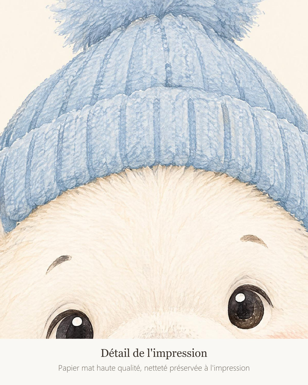 Poster Ourson Polaire au Bonnet Sans Cadre – Décoration Chambre Bébé Animaux Aquarelle – Papier Mat