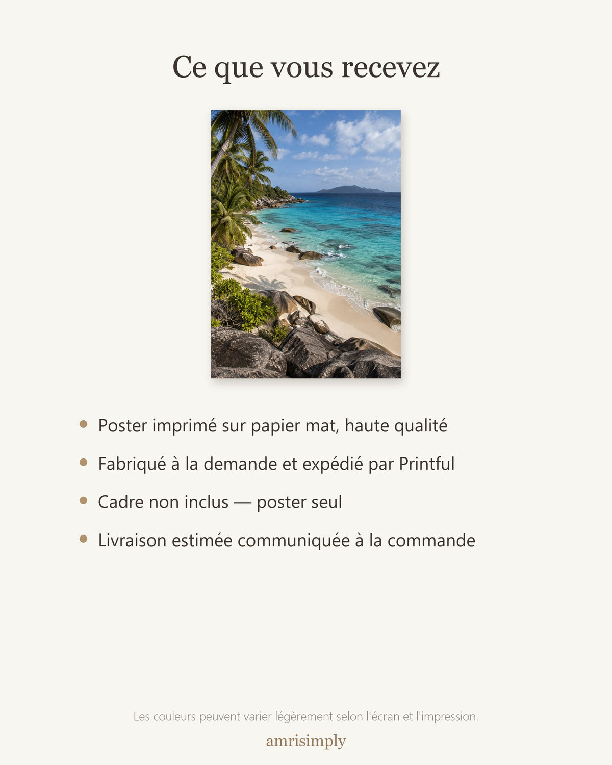 Poster Plage tropicale Sans Cadre - Affiche Nature - Papier Mat - Décoration Murale