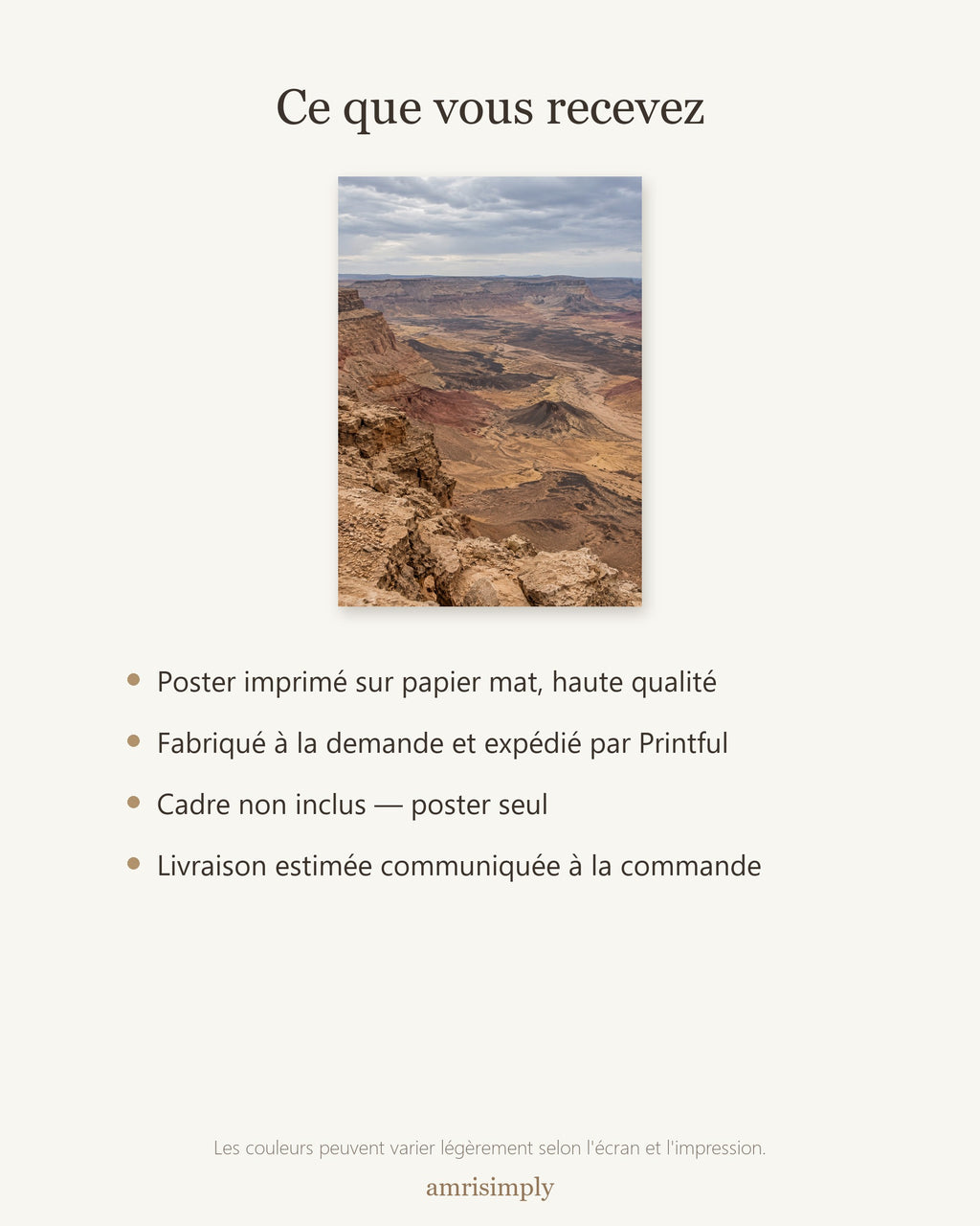 Poster Makhtesh Ramon Israël Sans Cadre - Affiche Nature - Papier Mat - Décoration Murale