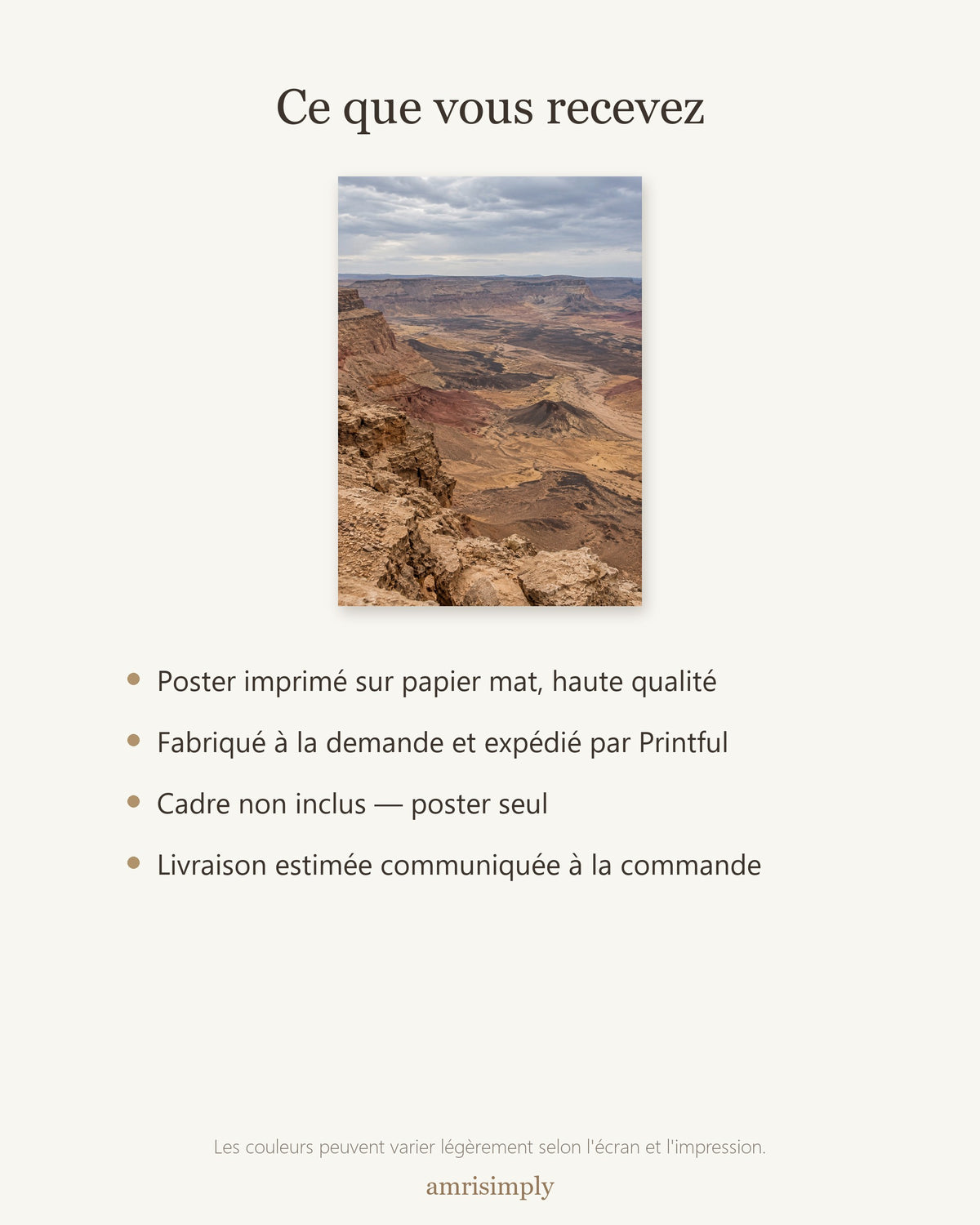 Poster Makhtesh Ramon Israël Sans Cadre - Affiche Nature - Papier Mat - Décoration Murale
