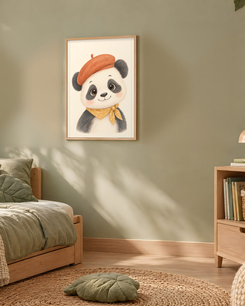 Poster Panda au Béret Sans Cadre – Décoration Chambre Bébé Animaux Aquarelle – Papier Mat