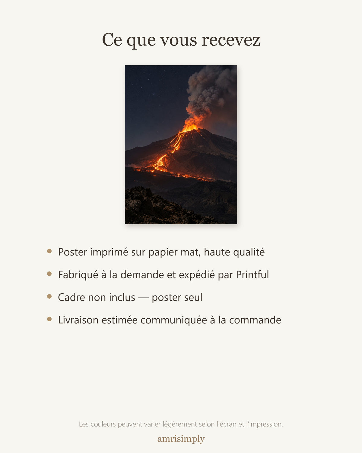 Poster Volcan de nuit Sans Cadre - Affiche Nature - Papier Mat - Décoration Murale