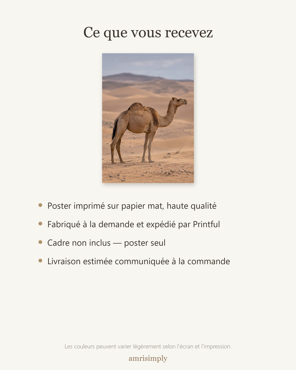 Poster Dromadaire dans les dunes Sans Cadre - Affiche Animaux Sauvages - Papier Mat - Décoration Murale
