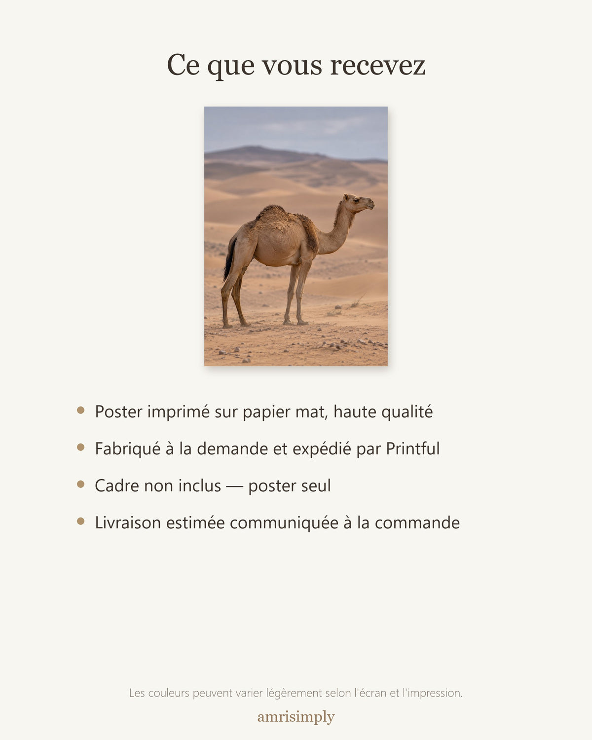 Poster Dromadaire dans les dunes Sans Cadre - Affiche Animaux Sauvages - Papier Mat - Décoration Murale