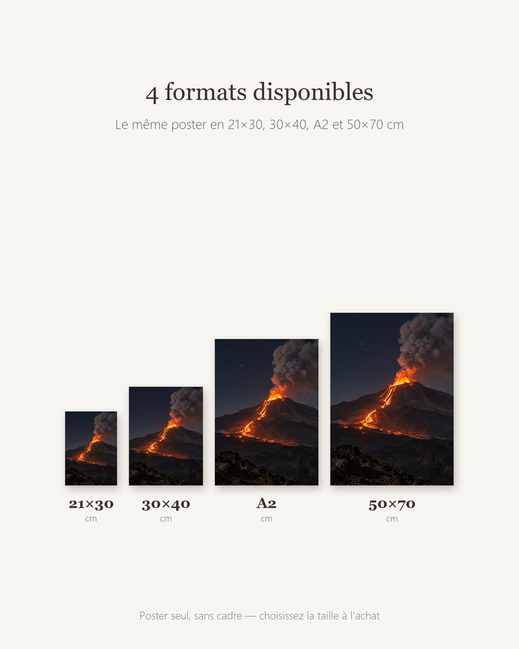 Poster Volcan de nuit Sans Cadre - Affiche Nature - Papier Mat - Décoration Murale