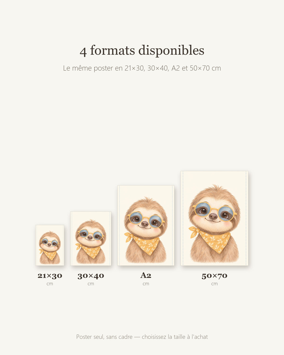 Poster Paresseux Sans Cadre – Décoration Chambre Bébé Animaux Aquarelle – Papier Mat