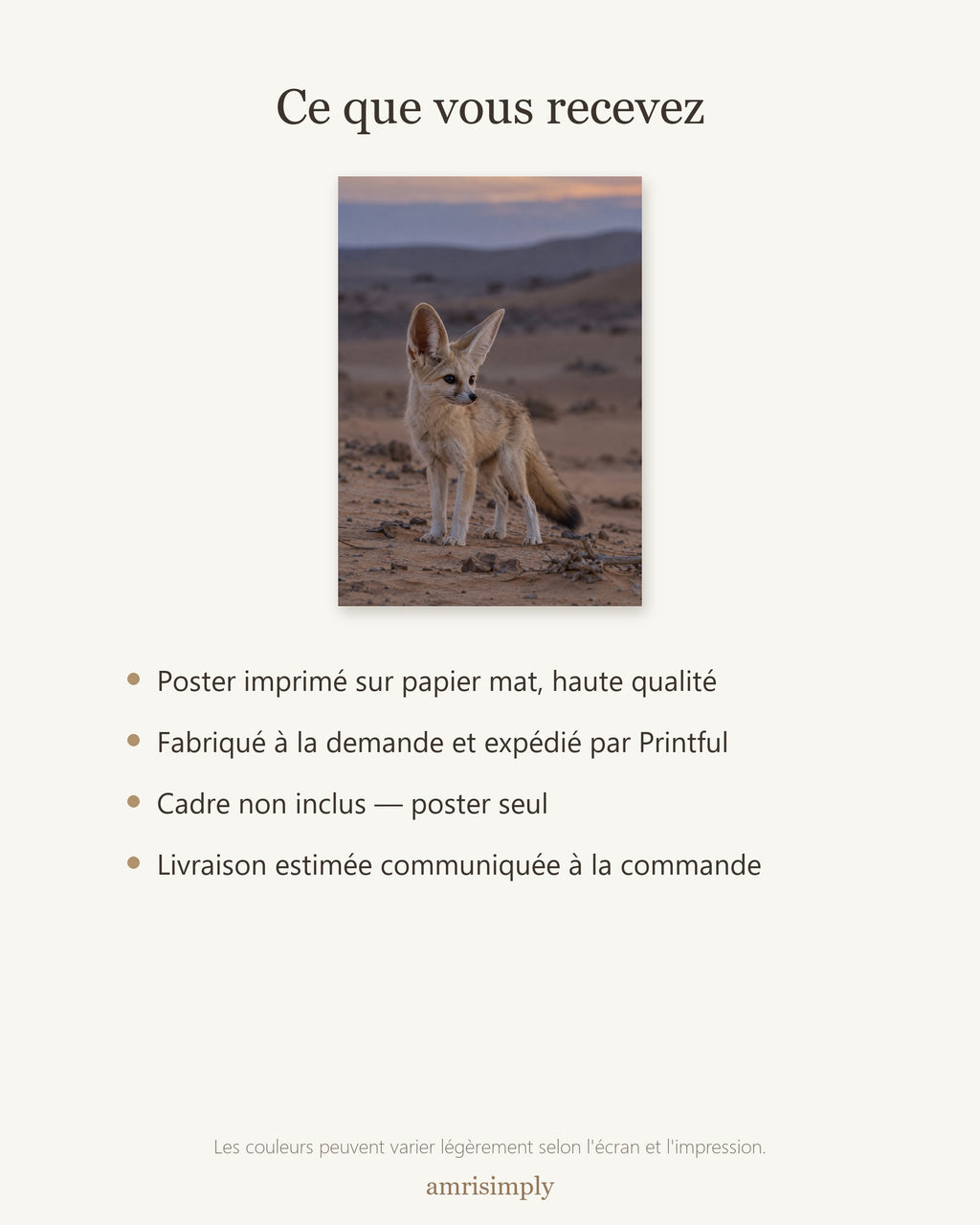 Poster Renard fennec Sans Cadre - Affiche Animaux Sauvages - Papier Mat - Décoration Murale