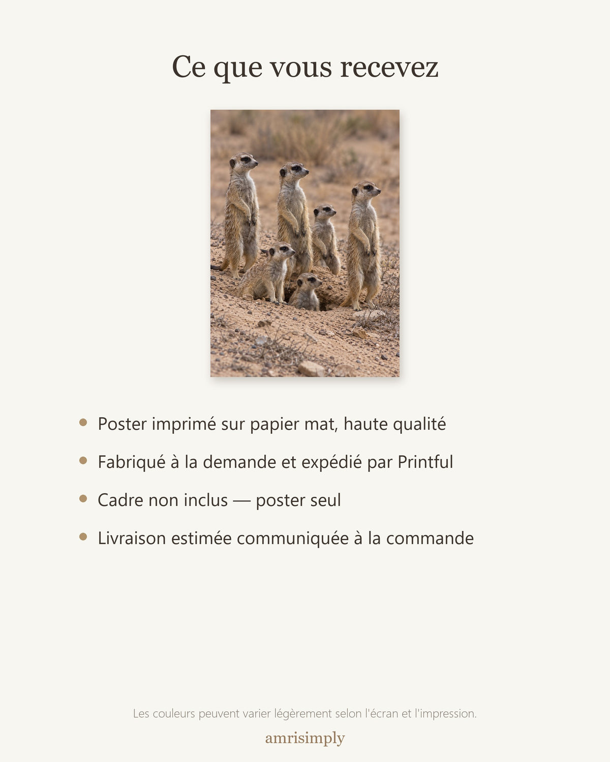 Poster Suricates Sans Cadre - Affiche Animaux Sauvages - Papier Mat - Décoration Murale