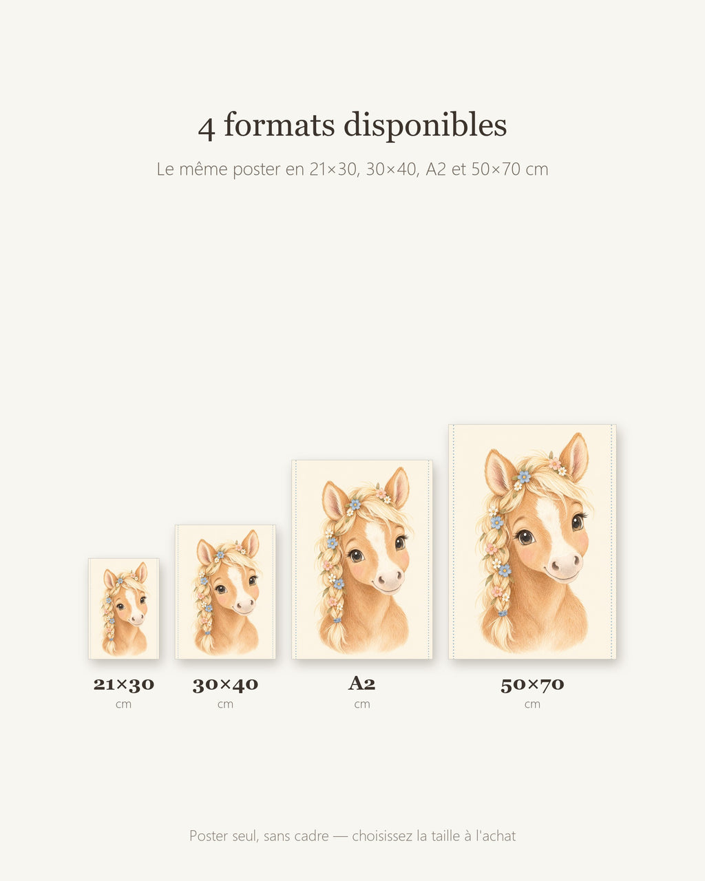 Poster Poulain Fleuri Sans Cadre – Décoration Chambre Bébé Animaux Aquarelle – Papier Mat