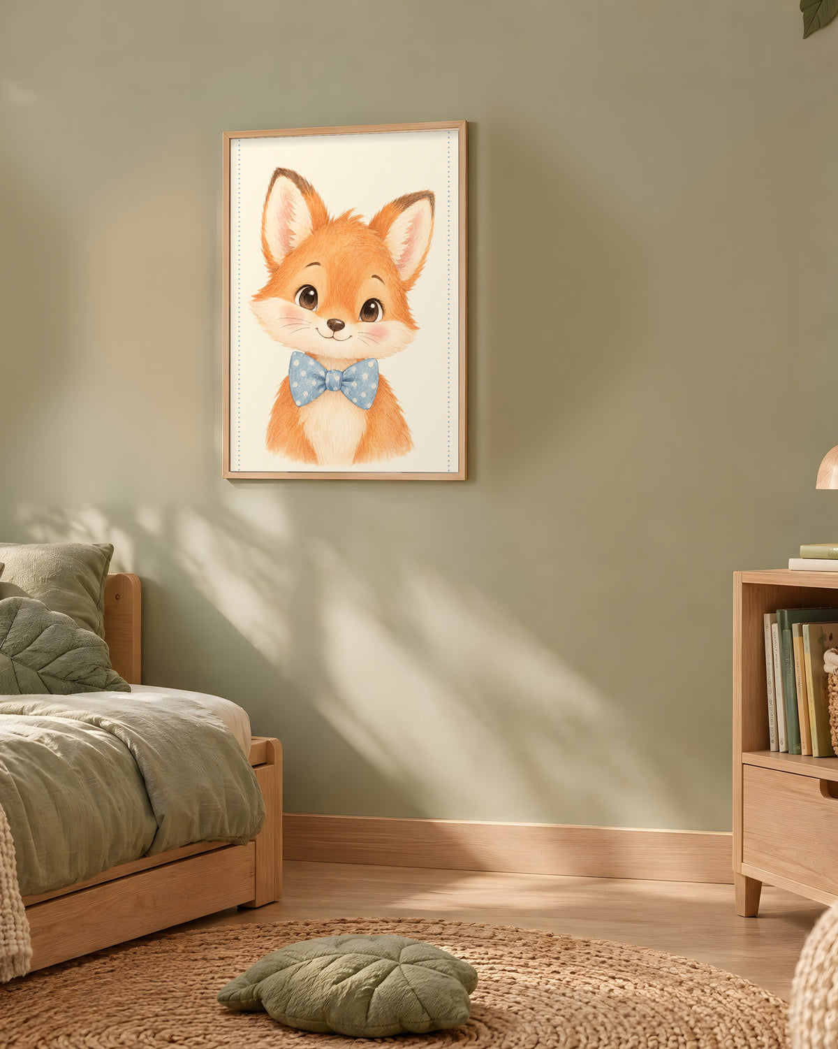 Poster Renardeau Nœud Papillon Sans Cadre – Décoration Chambre Bébé Animaux Aquarelle – Papier Mat