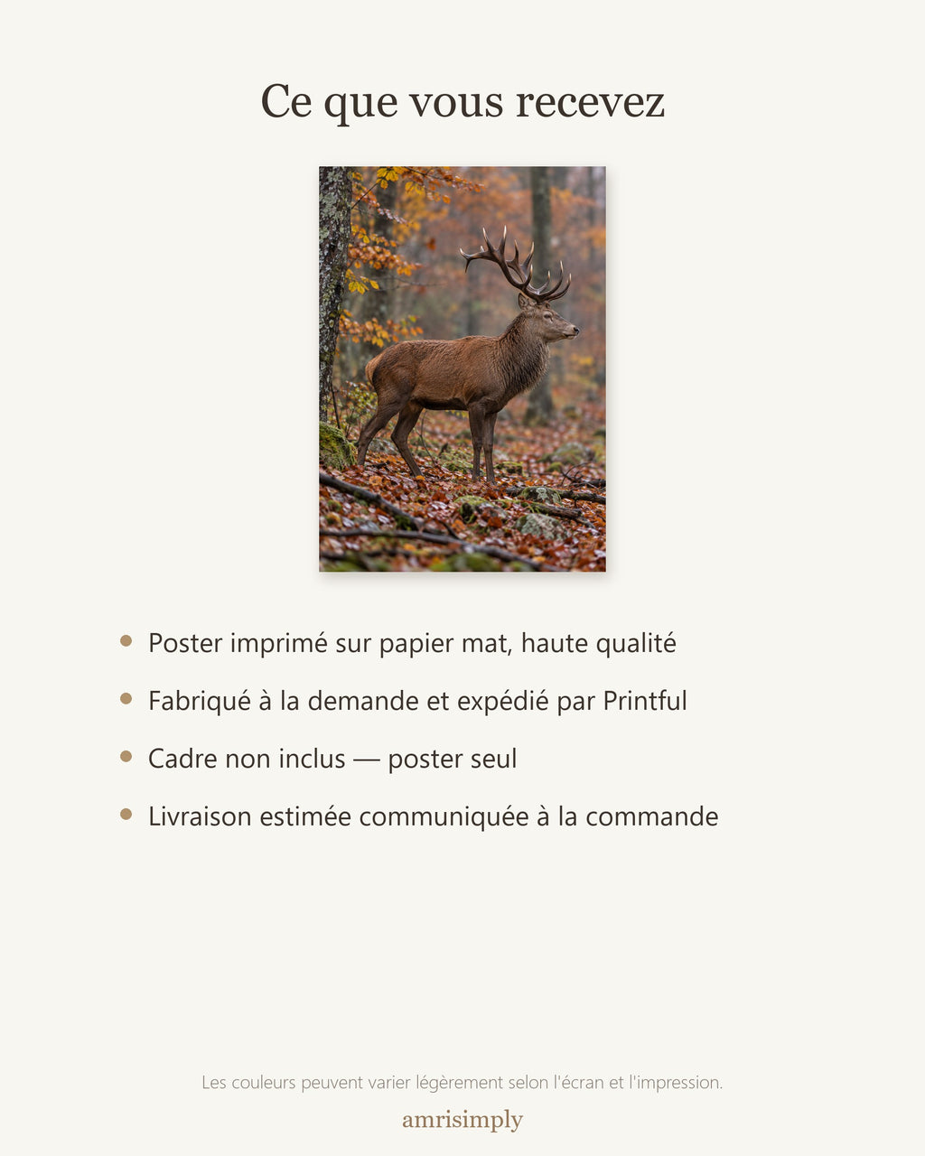 Poster Cerf en forêt d'automne Sans Cadre - Affiche Animaux Sauvages - Papier Mat - Décoration Murale