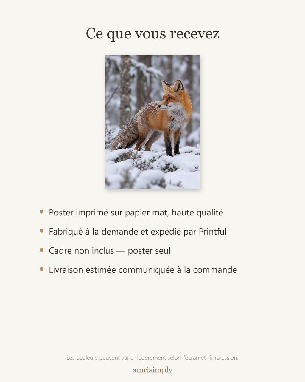 Poster Renard dans la neige Sans Cadre - Affiche Animaux Sauvages - Papier Mat - Décoration Murale