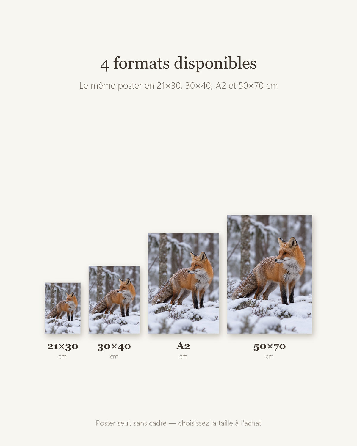 Poster Renard dans la neige Sans Cadre - Affiche Animaux Sauvages - Papier Mat - Décoration Murale