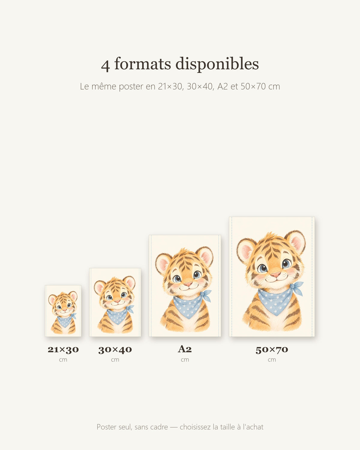Poster Tigre au Foulard Sans Cadre – Décoration Chambre Bébé Animaux Aquarelle – Papier Mat
