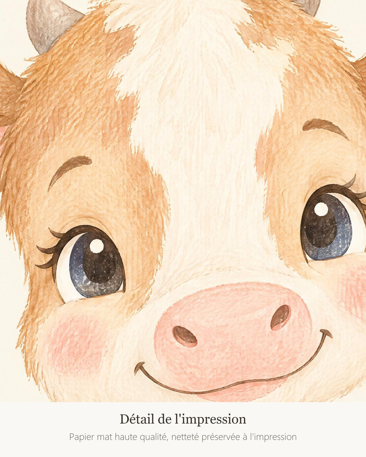 Poster Veau au Grelot Sans Cadre – Décoration Chambre Bébé Animaux Aquarelle – Papier Mat
