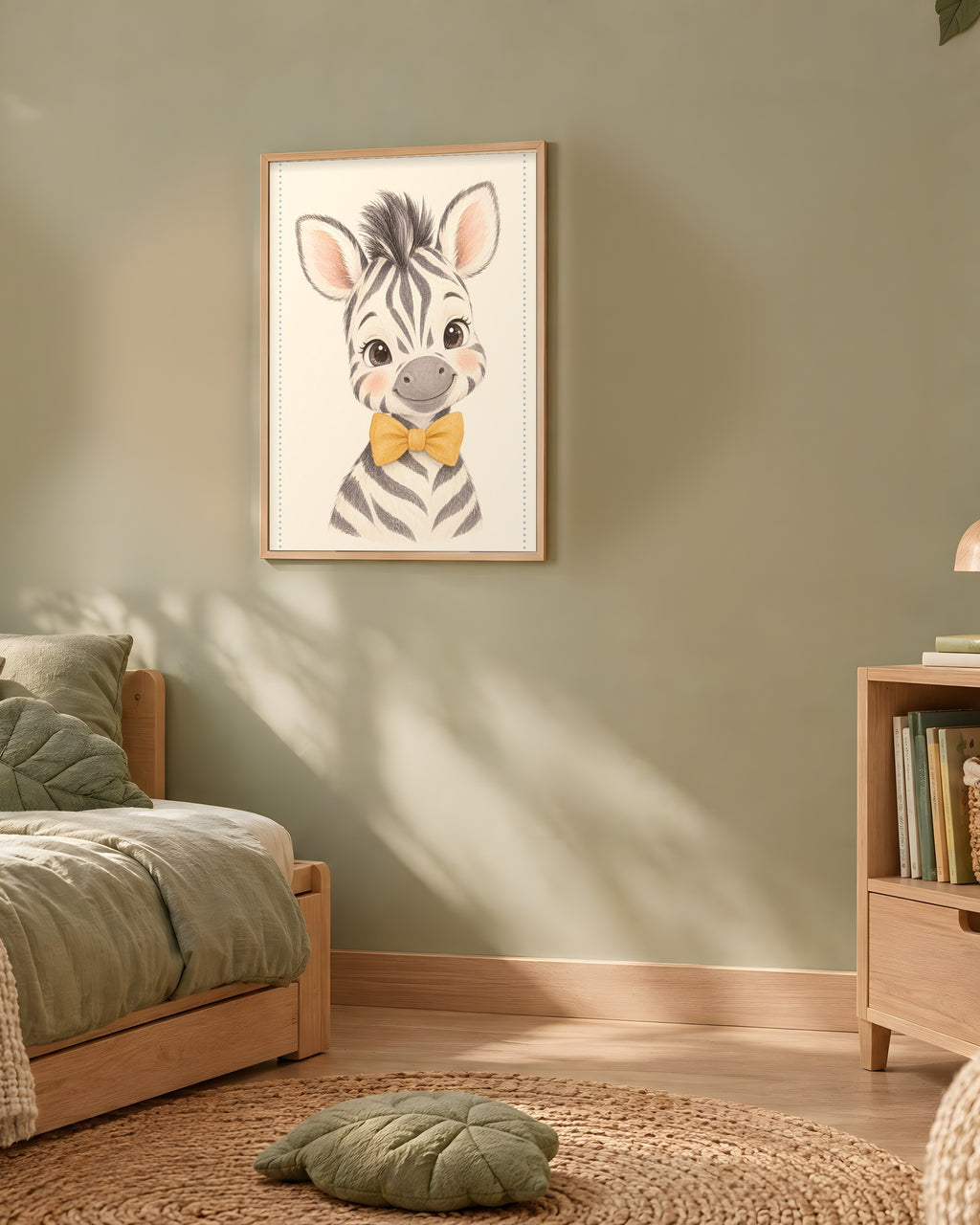 Poster Zèbre Nœud Papillon Sans Cadre – Décoration Chambre Bébé Animaux Aquarelle – Papier Mat