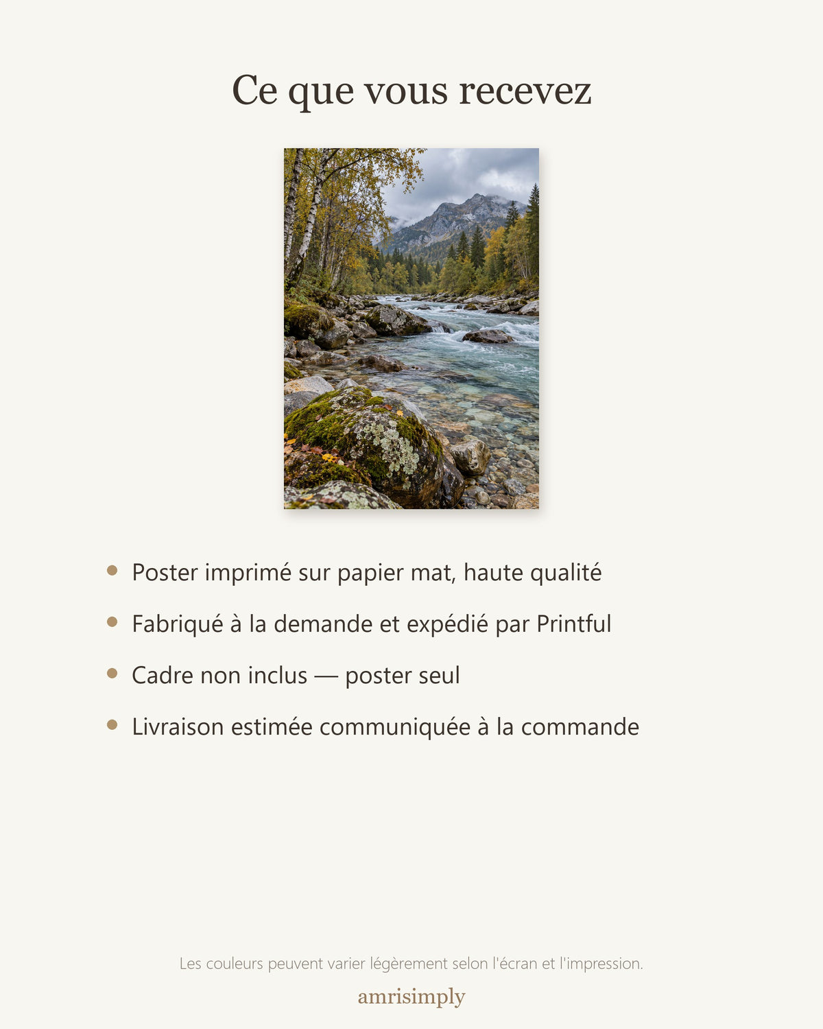 Poster Rivière de montagne Sans Cadre - Affiche Nature - Papier Mat - Décoration Murale