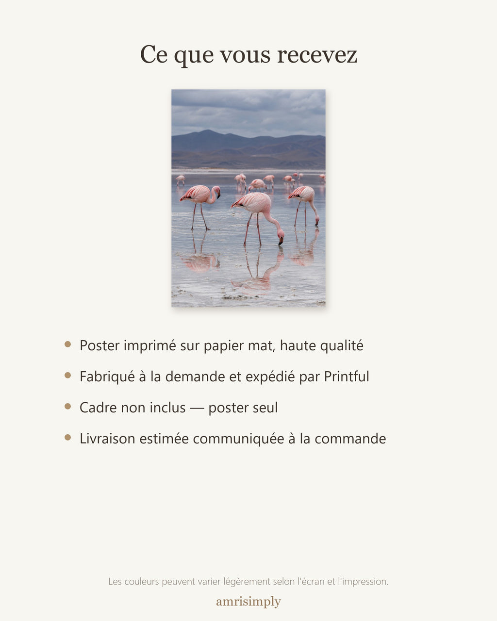 Poster Flamants roses lac salé Sans Cadre - Affiche Animaux Sauvages - Papier Mat - Décoration Murale
