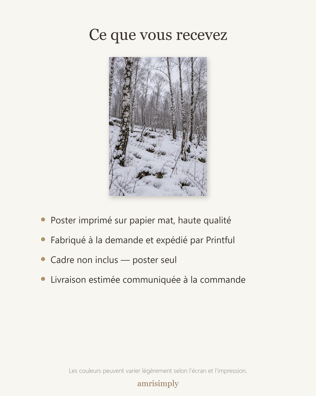 Poster Forêt de bouleaux sous la neige Sans Cadre - Affiche Nature - Papier Mat - Décoration Murale