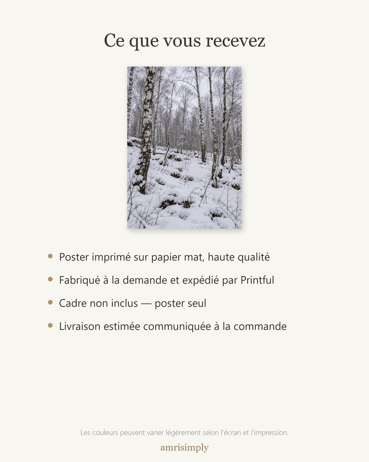 Poster Forêt de bouleaux sous la neige Sans Cadre - Affiche Nature - Papier Mat - Décoration Murale