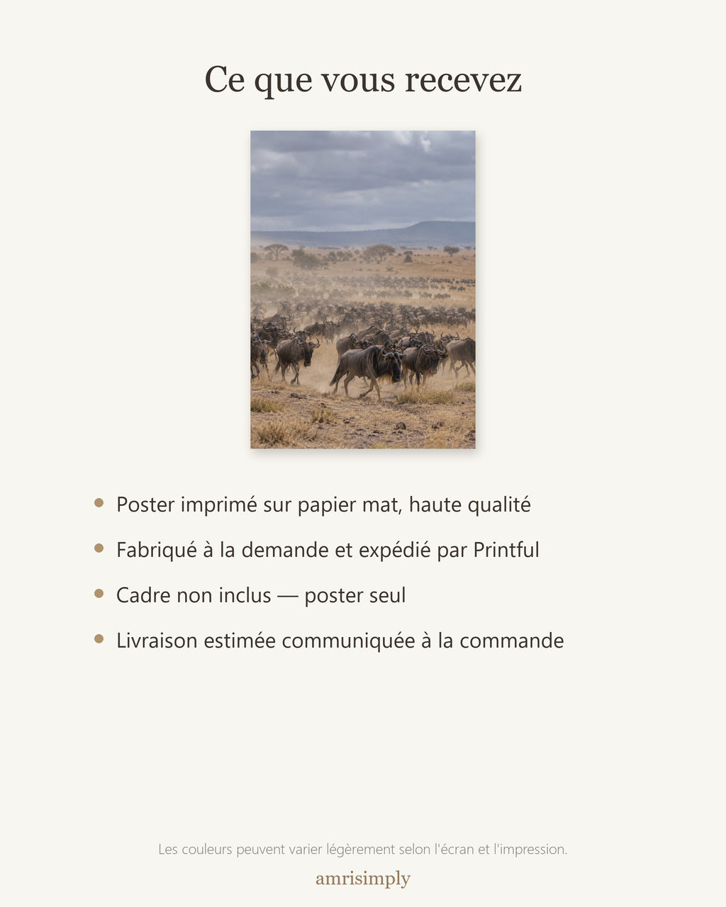 Poster Migration des gnous Sans Cadre - Affiche Animaux Sauvages - Papier Mat - Décoration Murale