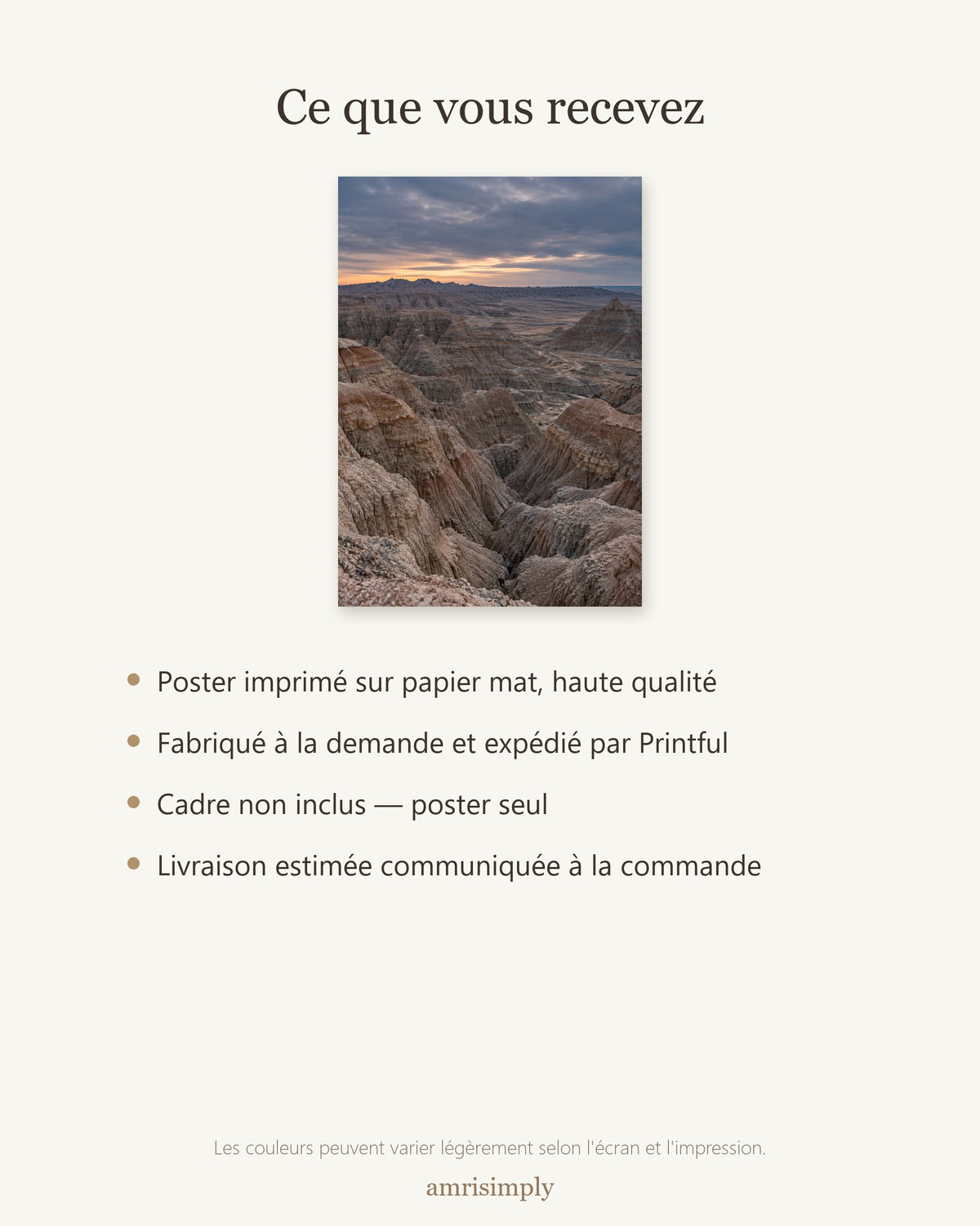 Poster Badlands au crépuscule Sans Cadre - Affiche Nature - Papier Mat - Décoration Murale