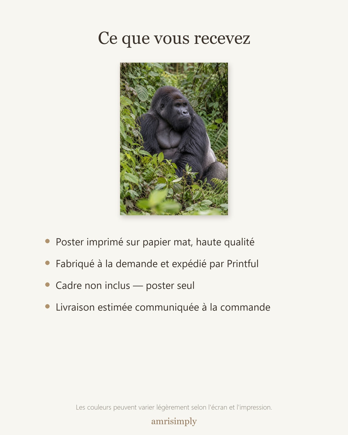 Poster Gorille de montagne Sans Cadre - Affiche Animaux Sauvages - Papier Mat - Décoration Murale