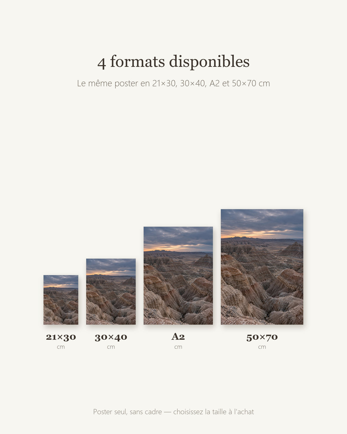 Poster Badlands au crépuscule Sans Cadre - Affiche Nature - Papier Mat - Décoration Murale