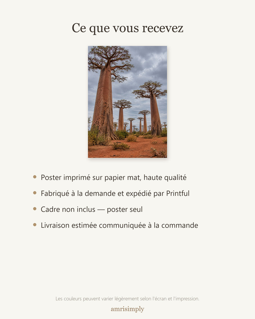 Poster Allée des baobabs Madagascar Sans Cadre - Affiche Nature - Papier Mat - Décoration Murale