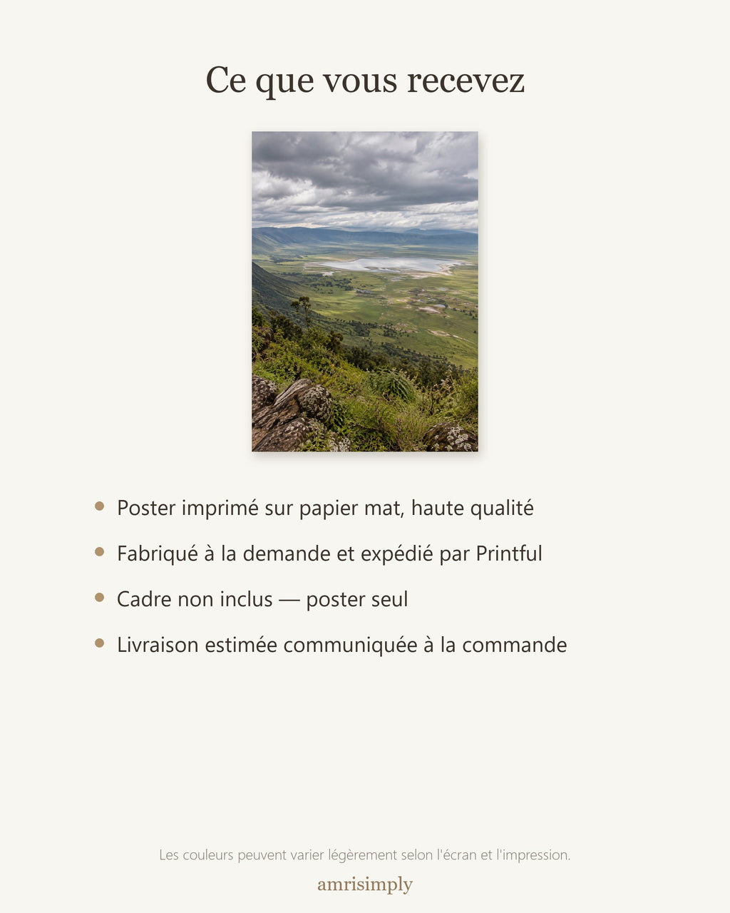 Poster Cratère du Ngorongoro Tanzanie Sans Cadre - Affiche Nature - Papier Mat - Décoration Murale