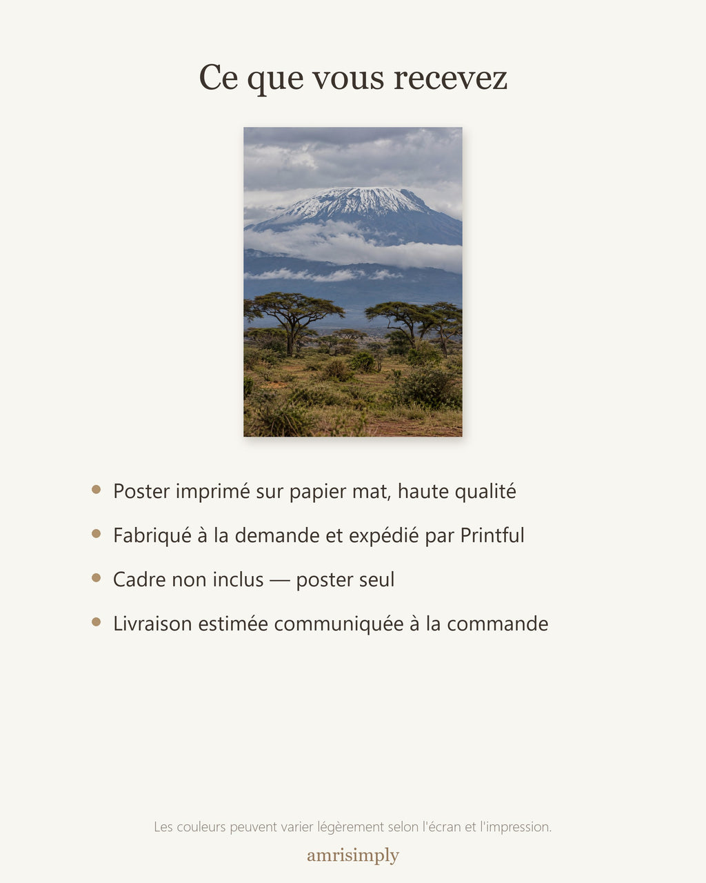 Poster Kilimandjaro Sans Cadre - Affiche Nature - Papier Mat - Décoration Murale