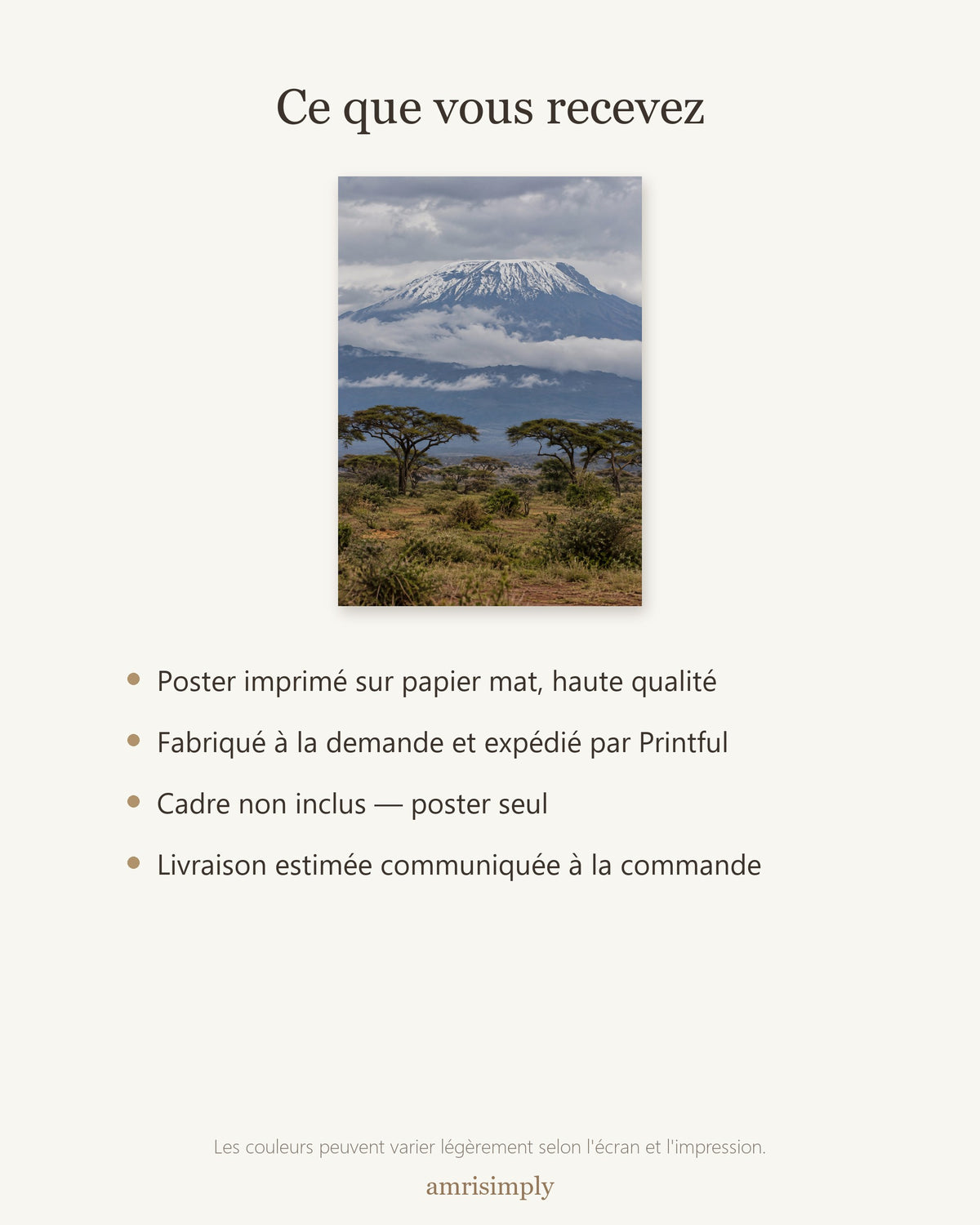 Poster Kilimandjaro Sans Cadre - Affiche Nature - Papier Mat - Décoration Murale