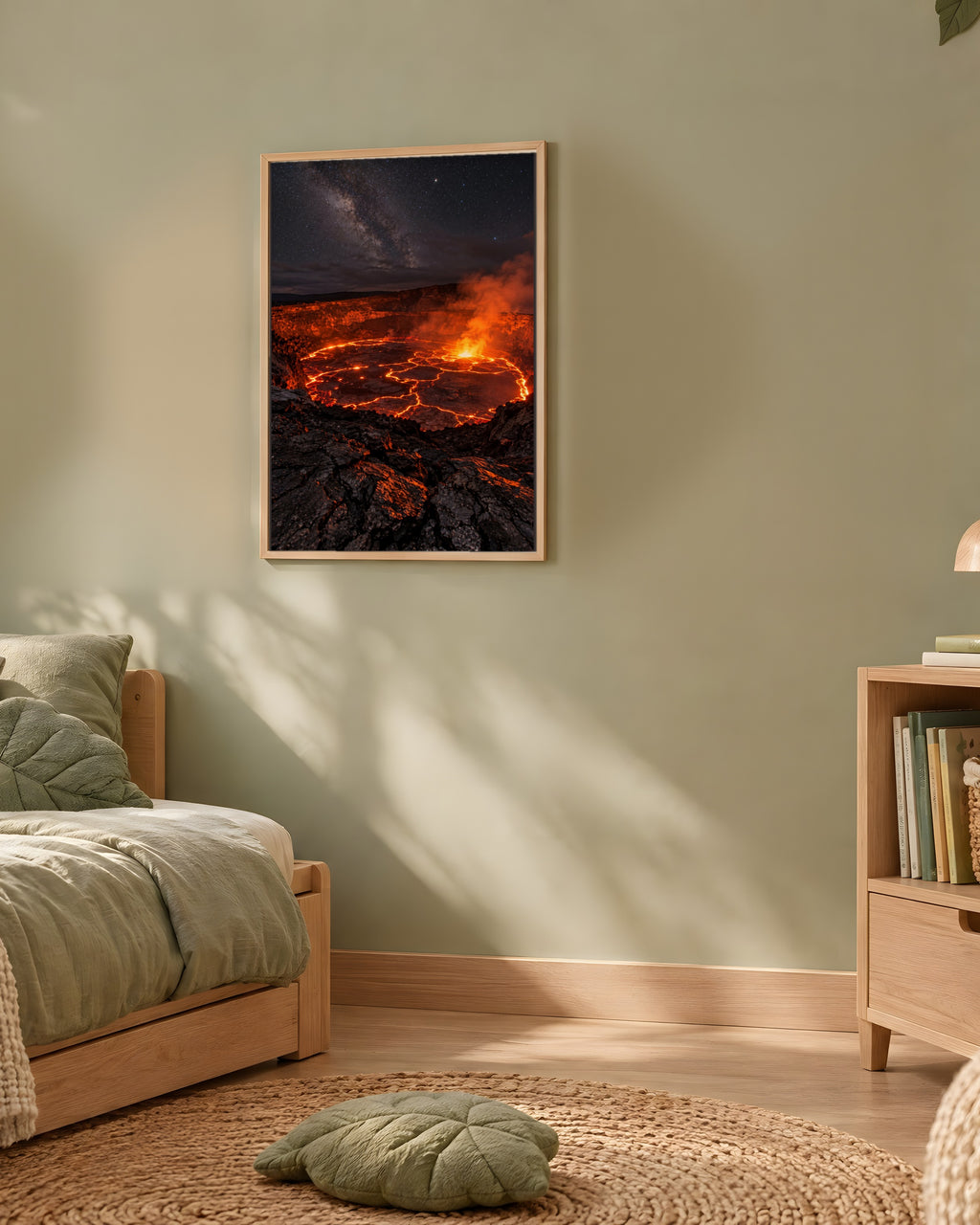 Poster Lac de lave nocturne Sans Cadre - Affiche Nature - Papier Mat - Décoration Murale