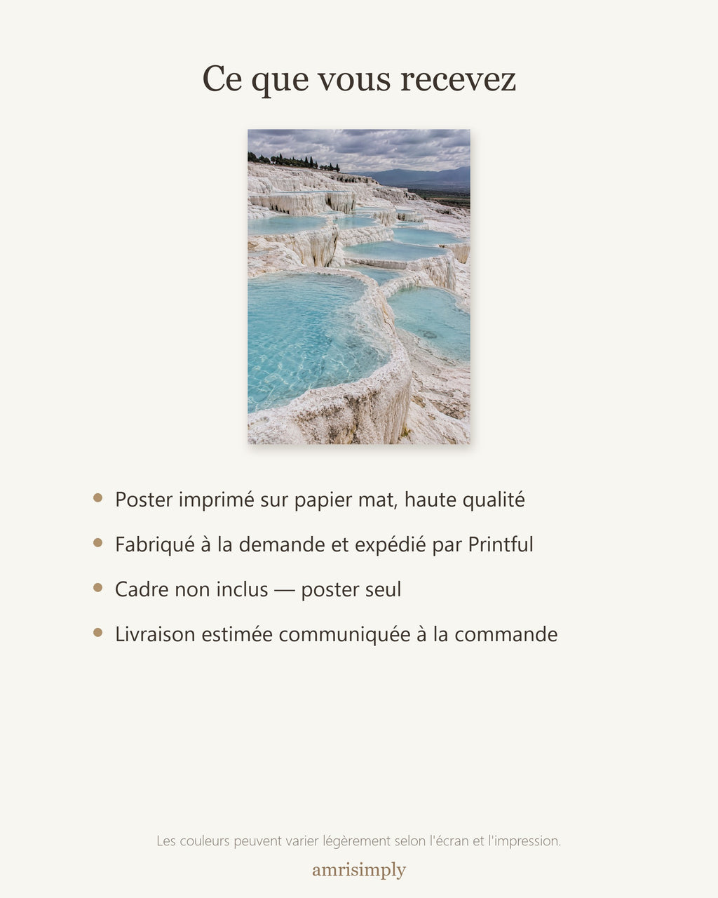 Poster Pamukkale Turquie Sans Cadre - Affiche Nature - Papier Mat - Décoration Murale