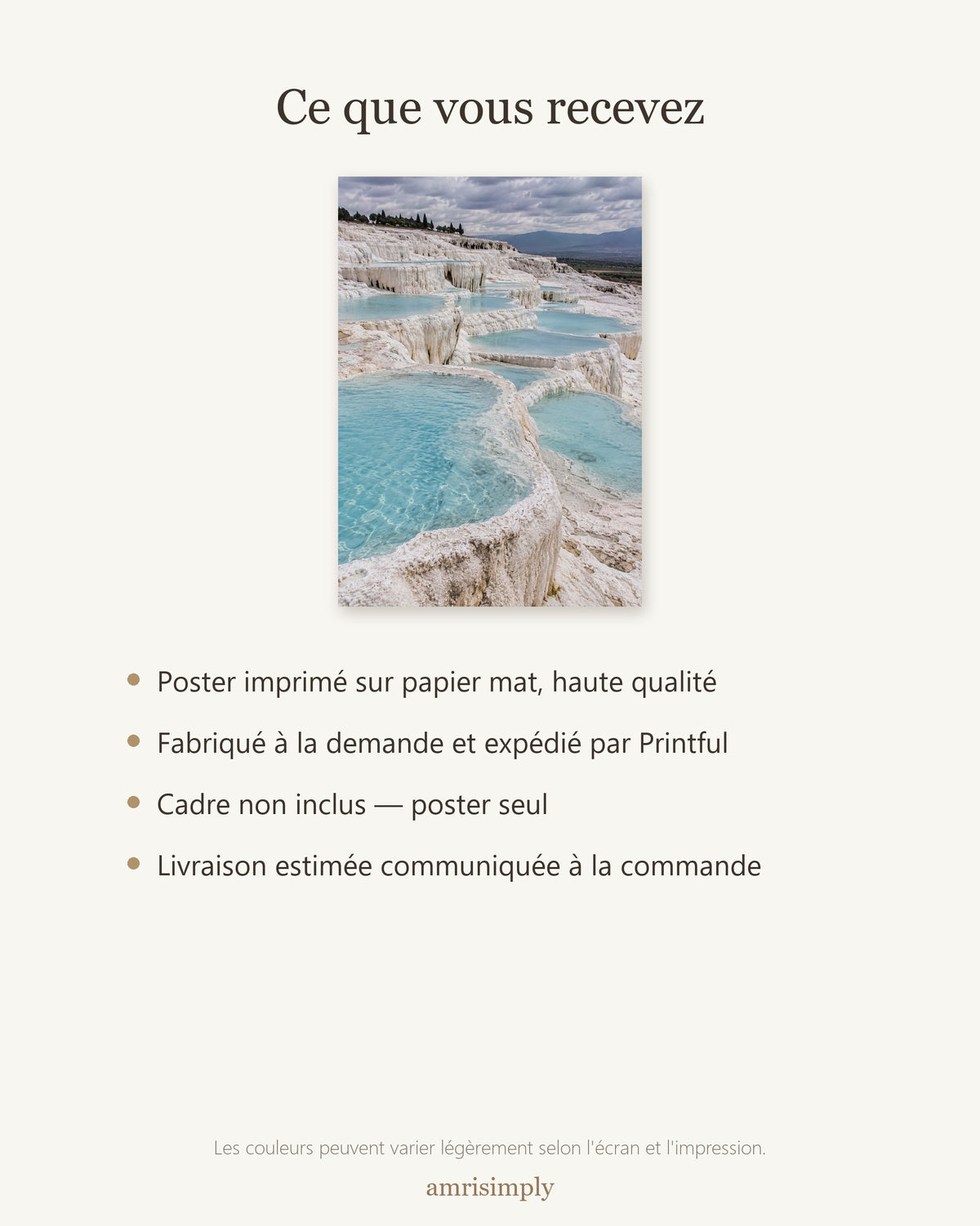 Poster Pamukkale Turquie Sans Cadre - Affiche Nature - Papier Mat - Décoration Murale