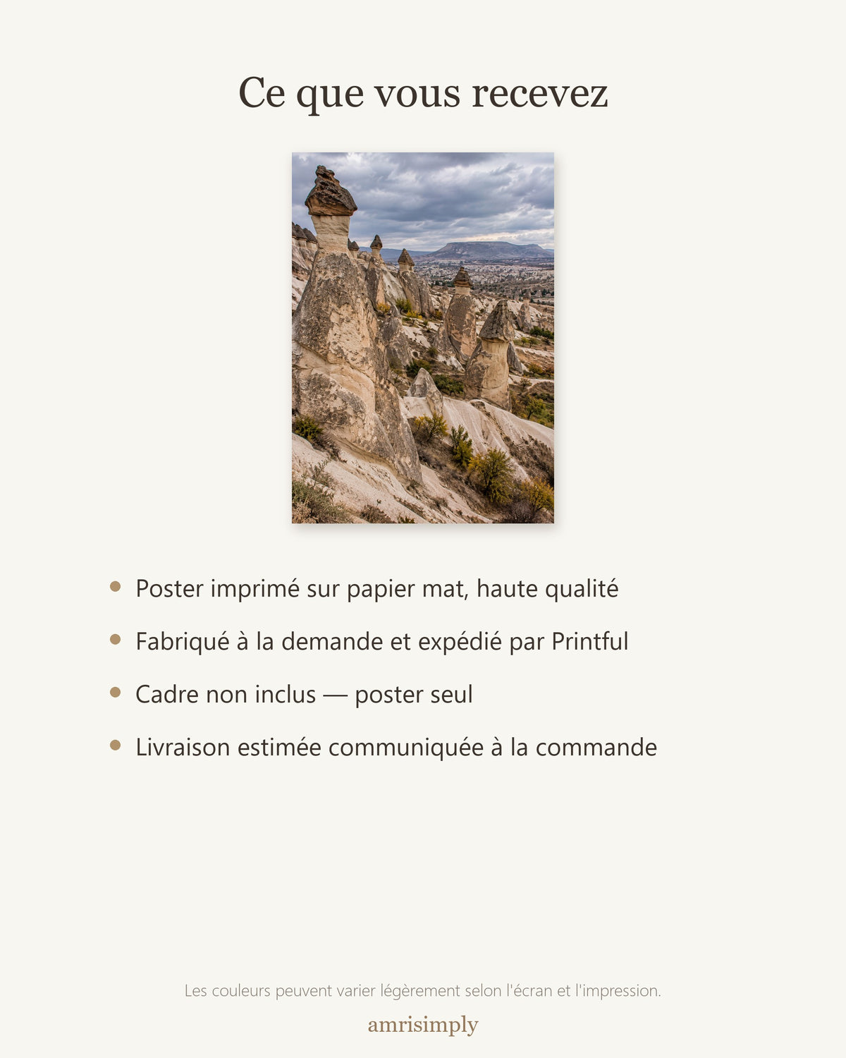 Poster Cappadoce Turquie Sans Cadre - Affiche Nature - Papier Mat - Décoration Murale