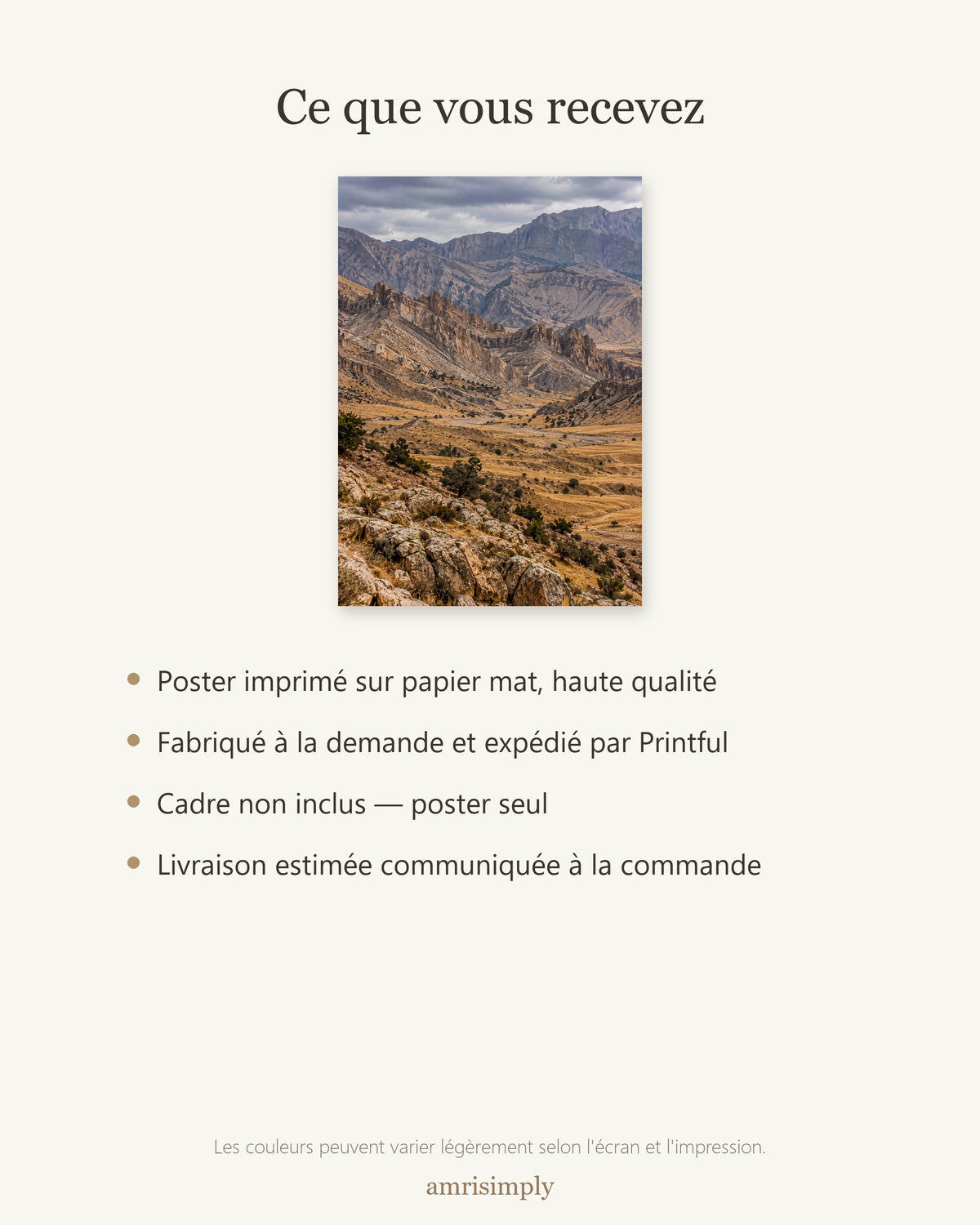 Poster Monts Zagros Sans Cadre - Affiche Nature - Papier Mat - Décoration Murale