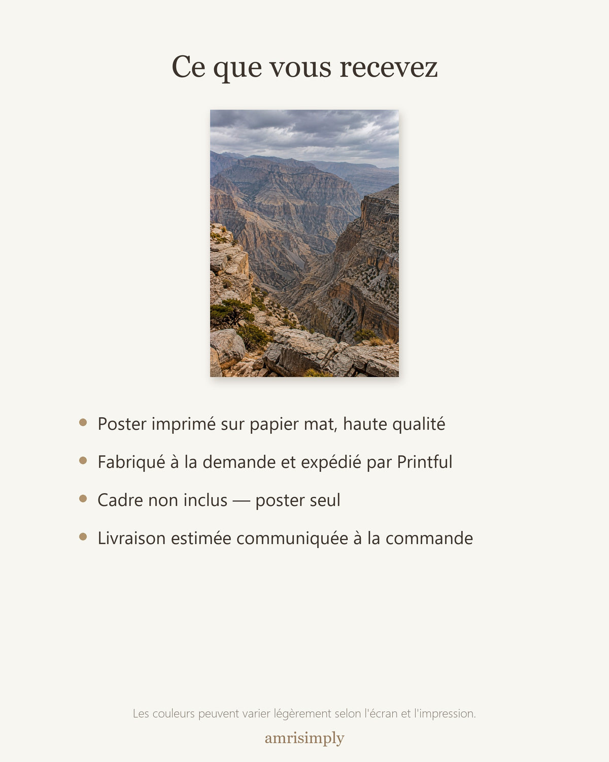 Poster Jebel Shams Oman Sans Cadre - Affiche Nature - Papier Mat - Décoration Murale
