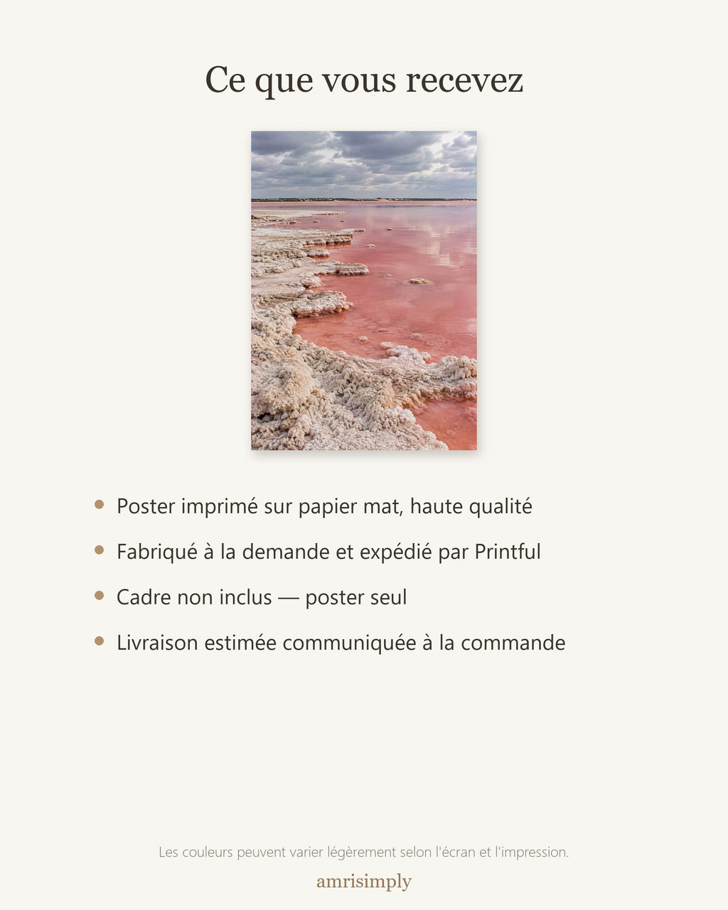 Poster Lac Rose Sénégal Sans Cadre - Affiche Nature - Papier Mat - Décoration Murale