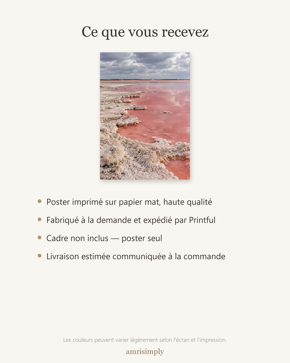 Poster Lac Rose Sénégal Sans Cadre - Affiche Nature - Papier Mat - Décoration Murale